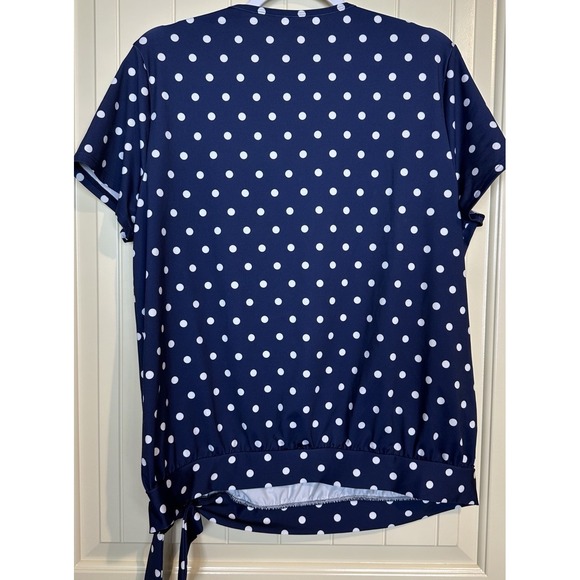 Lands' End Polka Dot Side tie Top Blouse Shirt Womens L Blue Polka Dot Career - Picture 7 of 7